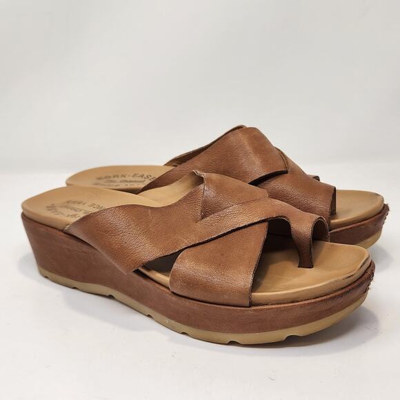Kork-Ease Shoes - Kork Ease Baja Sport Brown Leather Wedge Sandal Women Size 8M Slip On Toe Loop